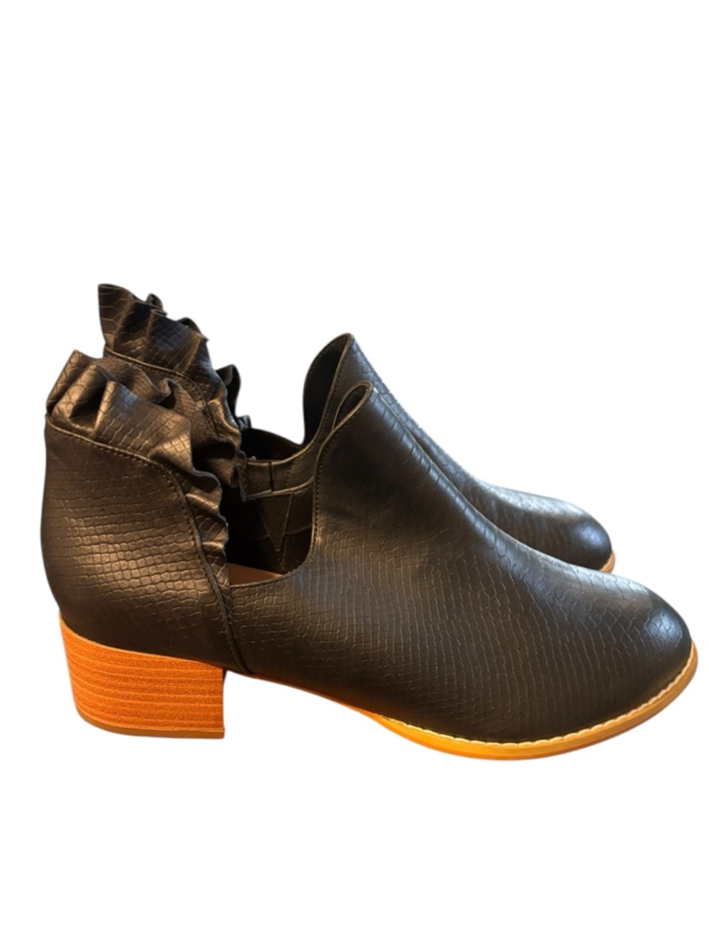 Women's Black Ruffle Ankle Boots